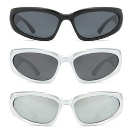 Long Keeper 3 Pair Wrap Around Sunglasses - Unisex Sport Driving Sunglasses Futuristic Trendy Vintage Sun Glasses UV400 Shades for Men Women