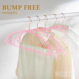 MIZGI Premium Clear Hangers (Pack of 50) Heavyduty- Pink Acrylic No Shoulder Bump Suit Hangers - Space Saving Clothes Hangers,Rounded Hanger for Coat,Sweater,Jackets,Pants