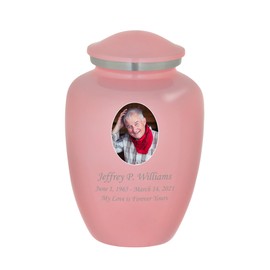 Homage Large Engraved Custom Photo Cremation Urn for Human Ashes - Vase Style Cremation Urns for Adult Ashes - 200 Cubic Inch Capacity -Personalization Included (Pink)