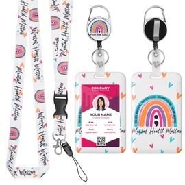 TIESOME Retractable Lanyard with ID Card Holder Set, Boho Rainbow Plastic Card Holder with Removable Lanyard and Retractable ID Holder ID Protection Hard ID Holder for Doctor Teacher (D)