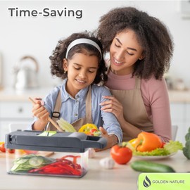 14-in-1 Vegetable Chopper w/Container, Multifunctional Veggie Cutter w/Dicer, Slicer, Shredder & Grater for Onion, Tomato & Potato, Safe Kitchen Tool for Food & Salad by Golden Nature