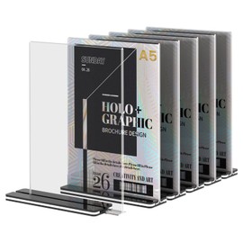 Frstem Set of 6 A5 Table Stands with Base Crystal Clear & Double-Sided Suitable for Display Suitable for Various Occasions such as Restaurants, Conferences, Banquets, Etc