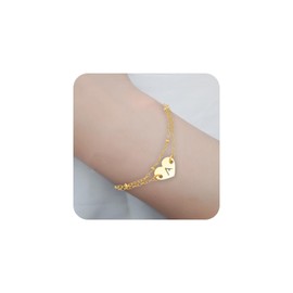 Women Gifts - Women Bracelets - Dainty Golden Initial Heart Charm Chain Bracelets With Hollow Letter(Gold-A)