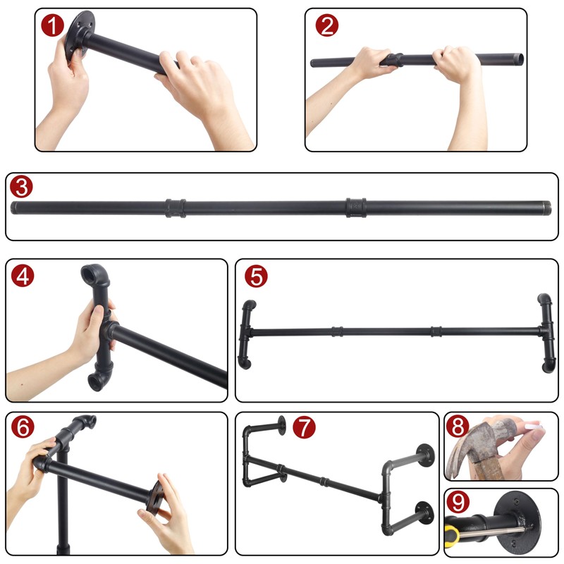 WEBI Clothing Rack Wall Mount,42" Industrial Pipe Clothes Rack for