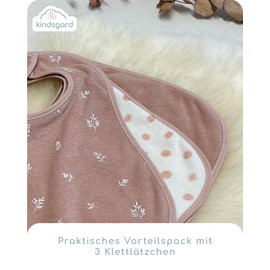 Kindsgard Happaklat Velcro Bibs Pack of 3 Branches Pink - Quick To Put On and Take Off - Baby Bib - Burp Cloths Baby - Washable up to 40°C