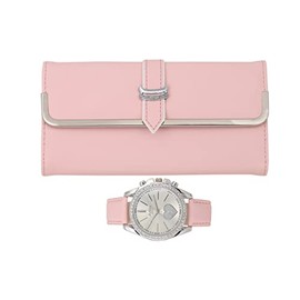 Ashley Princess Women's Easy Reader Colorful Watch Matching with Perfect Colorful Wallet which Holds Smartphone, Credit Cards, Cash & Change Organized - ST10038 Blush Beige