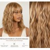 Peluca Pelo Humano Body Wave Marrón Rubio Flequillo 16 Pulg