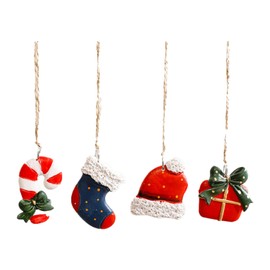 Christmas Tree Decorations, Glitter Candy Cane & Gift Box & Christmas Hat & Christmas Stocking, Set of 4 Christmas Tree Hanging Ornaments Pandents for Xmas New Year Party Supplies