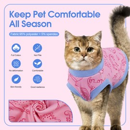 Sphynx Hairless Cat Clothes with Dinosaur Print, Pullover Kitten T-Shirts Vest, Sleeveless Bodysuit Cat Pajamas Jumpsuit, Breathable Daily Wear Clothes for Cats