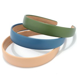 Atoden Leather Headbands for Women Non Slip 3 Pcs Hard Headbands Plain Head Bands for Women's Hair Thin Headband Hair Bands Headpiece Hair Hoop Hair Accessories for Women Girls Beige Green Blue