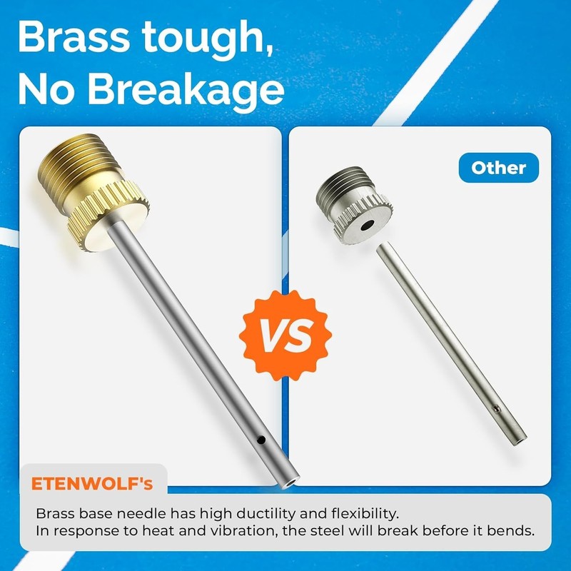 ETENWOLF 12 Pack Brass Ball Pump Needles, No Break Heavy