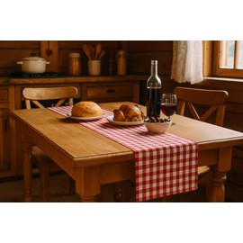 texpot Country House Table Runner 40 x 220 cm Red / White Checked Made from 100% Cotton in 20 mm Chequered Farmer's Check