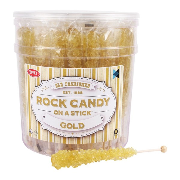 Extra Large Rock Candy Sticks: 36 Gold Crystal Rock Candy Sticks - Original Flavor - Individually Wrapped for Party Favors, Candy Buffet, Bridal and Baby Showers, Wedding Receptions and Anniversaries