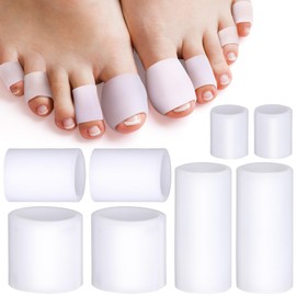 Pndeyo 8pcs Silicone Toe Sleeves, Soft Gel Toe Protectors for Men & Women, 4 Sizes Tube Cushions Pads for Relief Friction Pressure- White