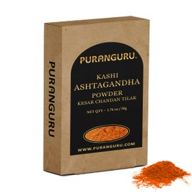 PuranGuru Kashi Ashtagandha Powder | 50g/1.76 oz | Fragrant Chandan Tulsi Kesar Tilak | Sinduri Kumkum | Ashta Gandha Orange Sindoor | Holy Hindu Puja Sindur Tikka | Forehead Ceremonial Mark
