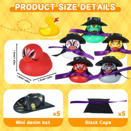 Jyeennar 5pcs Fashion Rubber Duck Car Ornaments with Cowboy Hat & Cape - DIY Fun, Easy to Use Decor for Car Dashboard, Office Desk, Home Accessories
