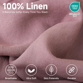 Simple&Opulence 100% Linen Fitted Sheet Full(1 Piece), 14 Inch Deep Pocket Mattress Cover Natural French Flax Stone Washed Farmhouse Soft Breathable Bottom Sheets-Purple