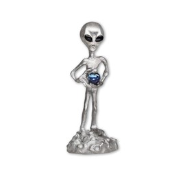 UFO Alien Holding Faceted Crystal Ball Pewter Statue