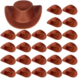 24 PCS Mini Cowboy Hat, Plastic Miniature Western Cowgirl Hat for Party Accessories, Cute Doll Hat Party Dress Hat for Dollhouse Birthday Decoration (Brown)