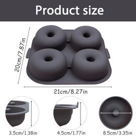 Butabeishy Silikon Donut Backform Set, 4 Stück, 4 Donuts pro Form, 21x20 cm, Grau