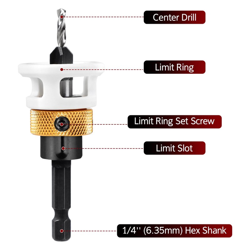 SUPAWAY 6-Piece Countersink Drill Bit Set, 8 mm Round Shank,
