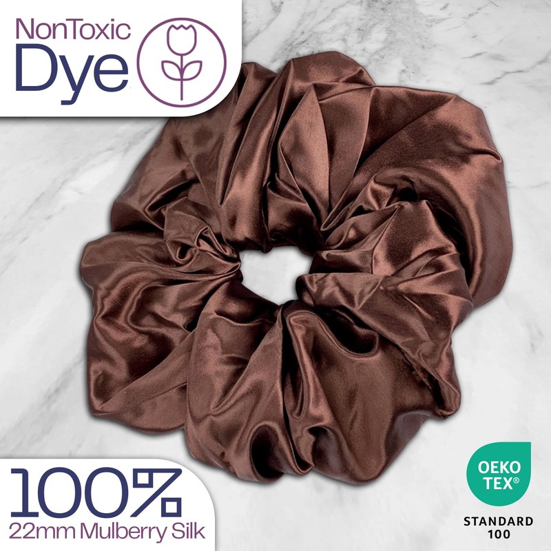 Celestial Silk Mulberry Silk Scrunchies for Hair (Oversized, Chocolate)