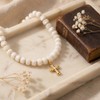 Frigotine Chunky Cross Necklace for Women, White Beaded Boho Summer