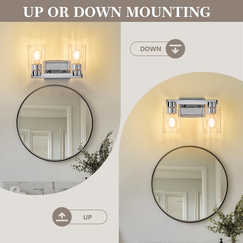 AURYNIX 2-Light Bathroom Light Fixtures Modern Chrome Vanity Lights with