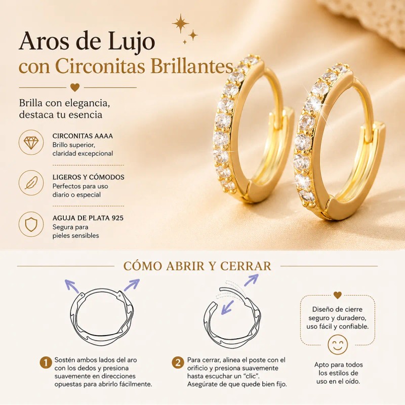 Arracadas Huggie Circonia Pavé Oro Laminado 10mm Elegante