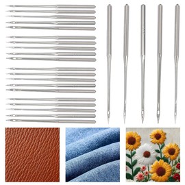 DELORIGIN 100pcs Steel Heavy Duty Sewing Machine Needles, 5 Sizes 65/9 8/12 9/14 1/16 11/18 Industrial Sewing Machine Needles Sets, Home Sewing Needles for Embroidery Leather Jeans Thick Fabric