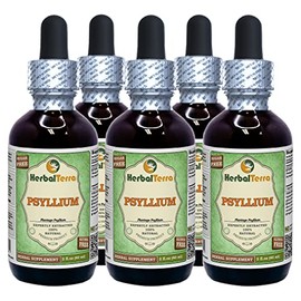 Psyllium (Plantago Ovata) Glycerite, Organic Dried Husk Alcohol-Free Liquid Extract (Brand Name: HerbalTerra, Proudly Made in USA) 5x2 fl.oz (5x60 ml)
