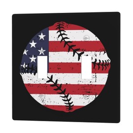 Neukim Decorator Switch Cover 2 Gang Double Toggle Baseball Vintage American Flag Wall Plate Outlet Switch Covers Light Switch Cover Receptacle Cover