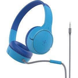 Belkin SoundForm Mini Wired On-Ear Headphones for Kids, Over-Ear Headset for Children with inline Microphone for Online Learning, School, Travel, Play, For 3.5mm Compatible Devices - Blue