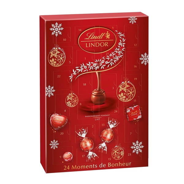 Lindt - Calendrier de l'Avent LINDOR - Assortiment de Chocolats au Lait - Cœur Fondant - Idéal pour Noël, 268g