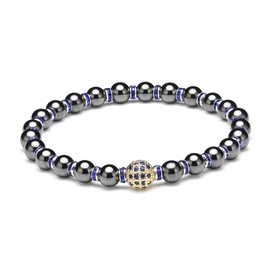 EUMENIDES Magnetic Hematite Bracelet，Magnetic Hematite Bracelet，Magnetic Bracelet Comes with Crystal Sparkle Rhinestones，6/8/10MM，Eliminate Static Electricity, (Blue Rhinestones&Zirkonia-8MM)