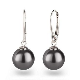 Schöner-SD 925 Silver Pearl Earrings with 12 mm Round Beads, Sterling Silver, Pearl