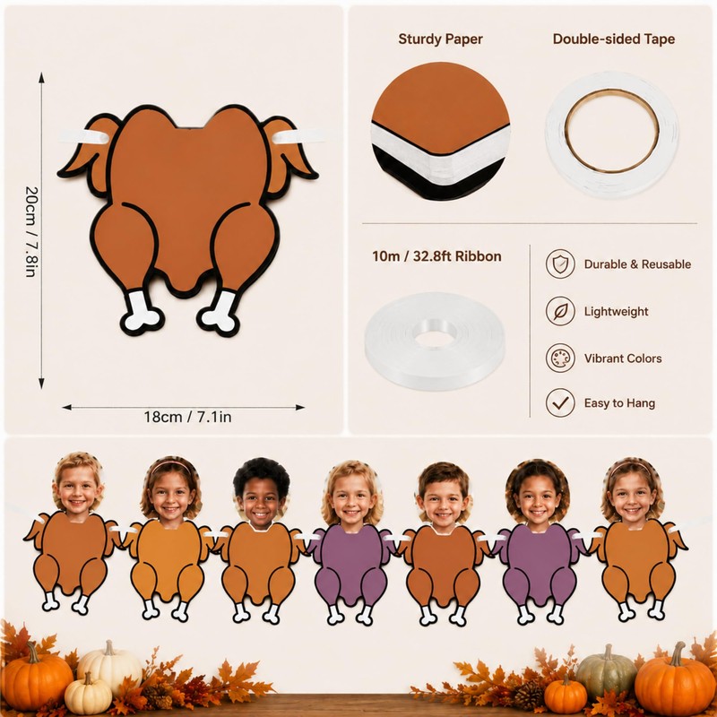 Irenare 22 pcs Fall Thanksgiving DIY Turkey Banner Turkey Paper