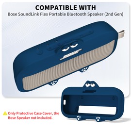 Cartoon Cute Kawaii Silicone Cover for Bose SoundLink Speaker,Anti-Scratch Shockproof Protective Cover Compatible with Bose SoundLink Flex Portable Bluetooth Speaker (2nd Gen) (Deep Blue)