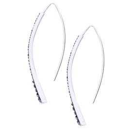Crystalogy Women’s Jewelry Silver Plated Crystal Long Curved Stick Earrings, Black