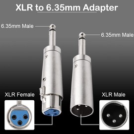 DKARDU XLR 3 Pin Female Male to 1/4" 6.35mm Male Audio Mono Adapter TS Socket Jack for Microphone Mixer, XLR Connector Plug Converter, Metal Adapter, 6 PCS