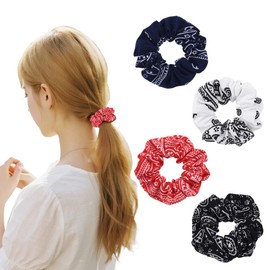 Bandana Hair Band Hair Ties Scrunchies for Women 4Pcs Paisley Print Hair Ties Hair Scrunchie Bandanas for Women Girls Soft Ponytail Holders Paisley Hair Accessories