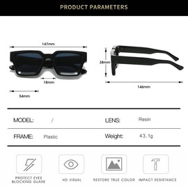 LUMOON Rectangular Sunglasses Retro Glasses For Men & Women Fashion Narrow Square Frame UV400 Protection Against Fatigue