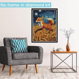Pavemlo 5D Diamond Art Kits for Adults Fox in The Field, Full Drill Diamond Art Animals Pictures Paint with Diamonds, DIY Cross Stitch Jewel Art Rhinestone Craft for Home Wall Decor 12x16 Inch