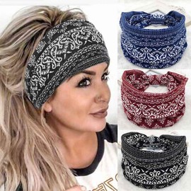 Aceorna Boho Bandeau Headbands Wide Knot Hair Scarf Floral Printed Hair Band Elastic Turban Thick Head Wrap Stretch Fabric Cotton Head Bands Thick Fashion Hair Accessories for Women (Gorgeous)