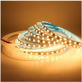 Tesfish 24 V LED Strip Light, 5 mm Wide, Warm White 3000 K 5 m LED Strip Light 2835 IP20 120 LEDs/M, Total 600 LEDs LED Strip LED Light Strip for Bedroom, Kitchen Decoration