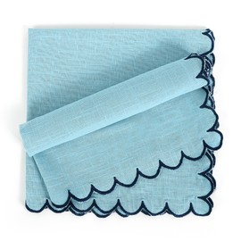 FINGERCRAFT Cloth Napkins, Everyday Use Scallop Design, Premium Quality Cotton Napkin Set of 6 Perfect for Parties Dinners Weddings Easter Napkin Cloth 20x20 inch Aqua/Navy