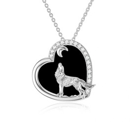 ROMANTICWORK Wolf Necklace Sterling Silver Wolf Pendant Necklace Wolf Jewellery Gifts for Women Girls, Sterling Silver