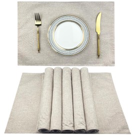 Weabetfu Cloth Placemats Set of 6 Heat Resistant Dining Table Placemmats Cotton Linen Machine Washable Kitchen Table Mats Wrinkle Free Thick Fabric Place Mat,Easy to Clean,13"x19"