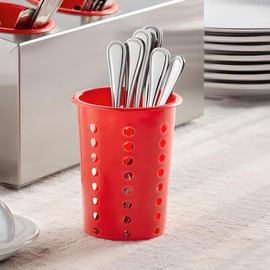 OCS Parts Perforated Silver and Utensil Drying Cups | Red | Set of 3 | Plastic Flatware Holder Cylinders for Kitchen Counter Organization