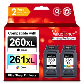 Valuetoner 260XL 261XL Ink Cartridges Combo Pack Replacement for Canon 260 and 261 Ink Cartridges PG-260 CL-261 Work with Canon PIXMA TS6420A TS6420 TR7020A TR7020 TS5320 TS6400 (1 Black, 1 Tri-Color)